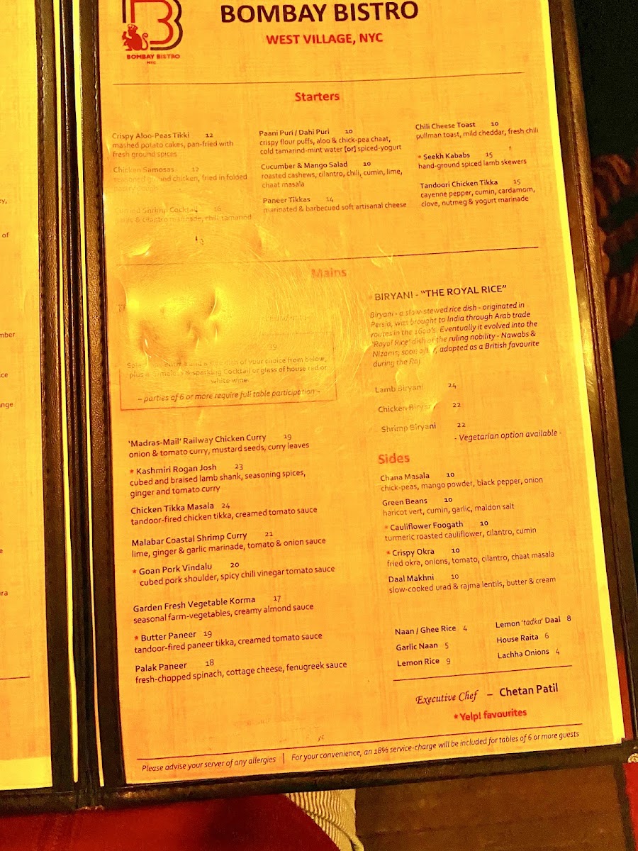 Menu Bombay Bistros - West Village-3