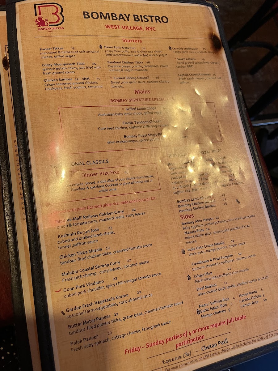 Menu Bombay Bistros - West Village-8